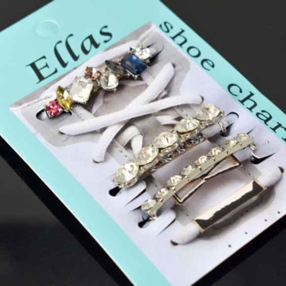 3PC Rhinestone Shoelace Silver Tone Sneaker Charm - Picture 3 of 10